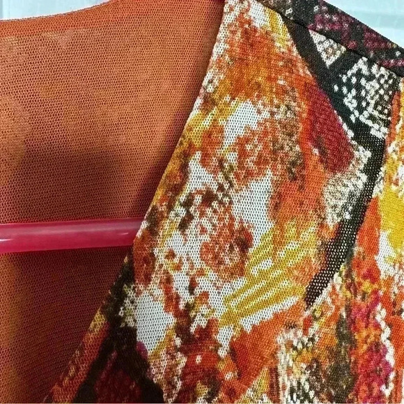 Tanjay Petite Blouse Mesh Ruffles 3/4 Length Sleeves V-Neck Orange Size Small - Picture 3 of 16